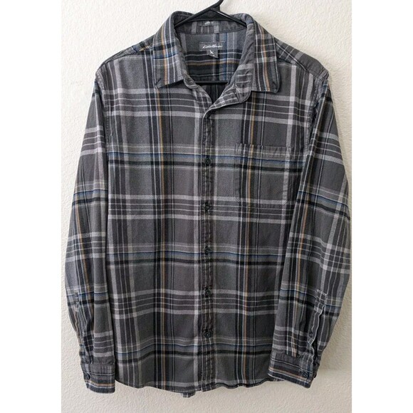 Eddie Bauer Mens Shirt M Cotton Plaid Jacket Gray Shacket Long Sleeve - Picture 1 of 13